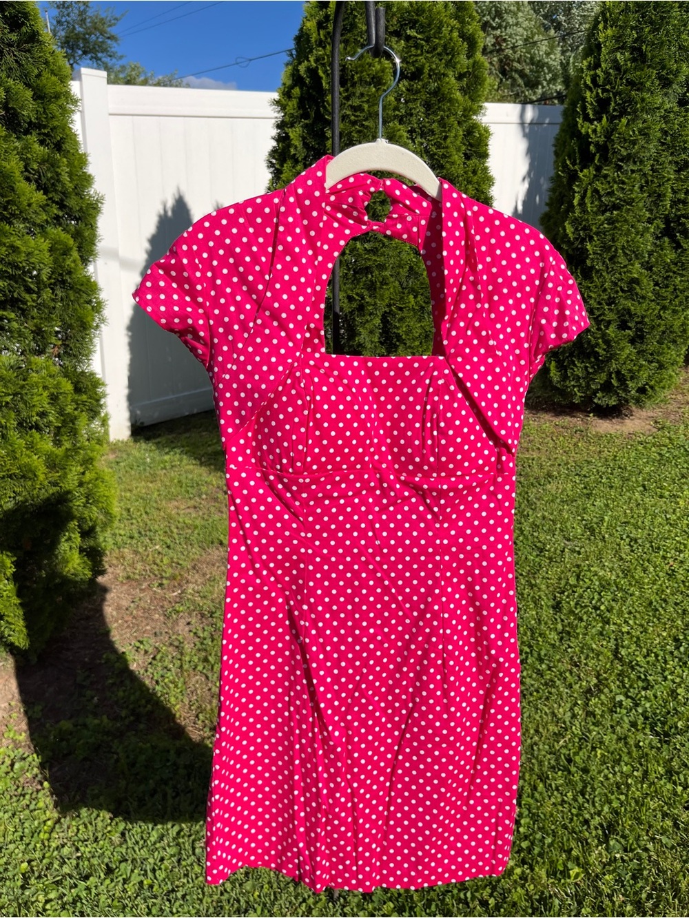 Adorable Hot Pink Polka Dot Keyhole Dress